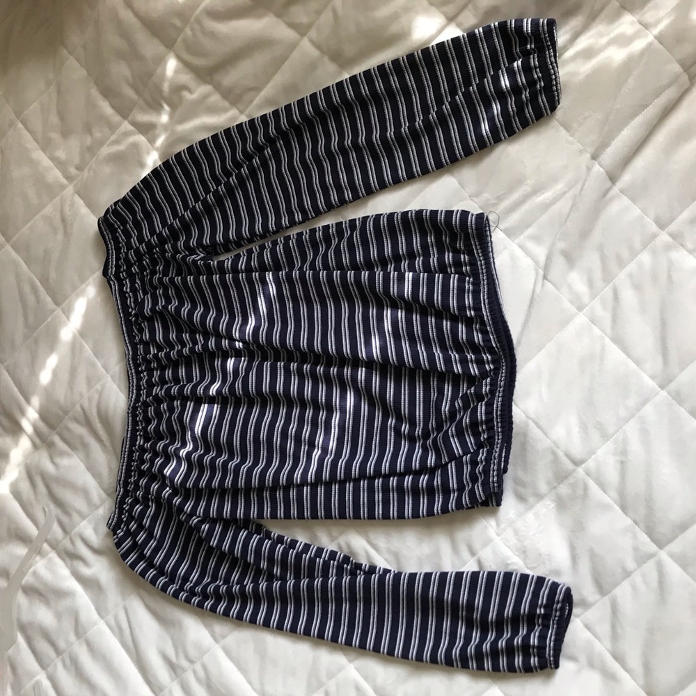 Blue stripped off the shoulder long sleeve shirt